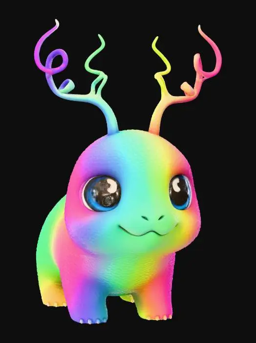3D model for #Thanksgiving#, super cute chibi dino alien puppy quadruped with long antennas and  or antlers , very big cute eyes, adorable, vibrant harmonic coloring #Thanksgiving#extreme details, well lit, natural, on neutral background