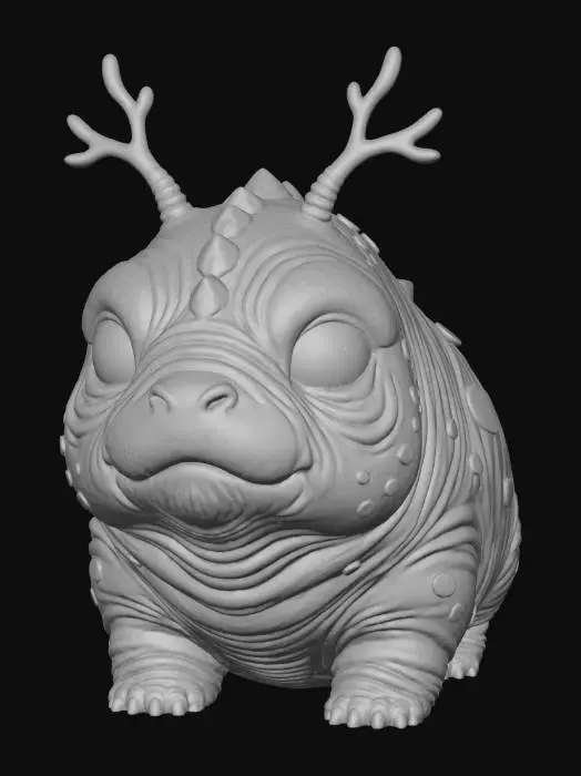3D model for #Thanksgiving#, super cute chunky  chibi dino alien puppy figurine,  quadruped with long antennas and  or antlers , very big cute eyes, adorable,cute harmonic coloring , no fur cute scaly skin with cute wrinkles , stylized loomk #Thanksgiving#extreme details, well lit, natural, on neutral background