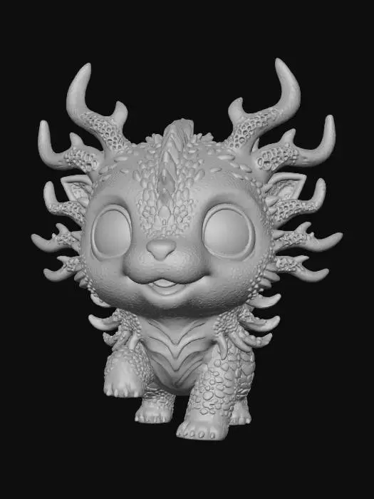 3D model for #Thanksgiving#, super cute  chibi dino alien puppy figurine,  quadruped with a lot  long coral like bioluminescent antennas and / or antlers or tentacles , growing from its head and /or back and shoulders, very big cute eyes, big head, adorable, cute harmonic coloring , no fur, cute scaly skin with subtle cute wrinkles , stylized look , natural cute pose, #Thanksgiving# extreme details, well lit, natural, on neutral background
