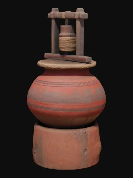 3D model for Clay Pot with Rope Pulley System