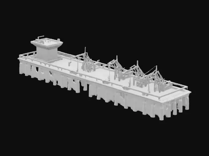 3D model for Ein Hafenpier mit typischen Designelementen zum Anlegen von Containerschiffen.