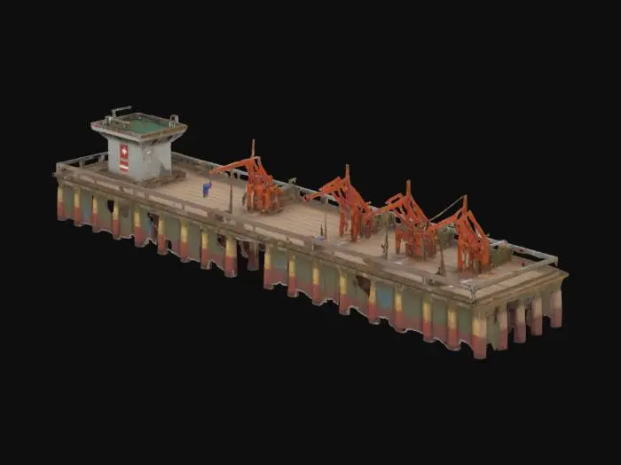 3D model for Ein Hafenpier mit typischen Designelementen zum Anlegen von Containerschiffen.