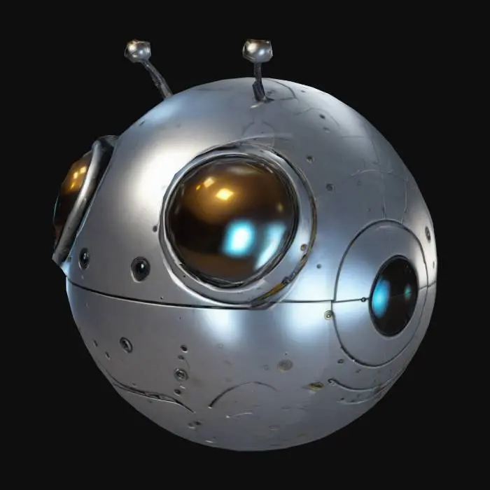 3D model for small round astrobot, 4k textures spherical floating robot with cute eyes