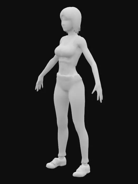3D model for A 3D model of a slim, tall female character in her early 20s, standing in a A-pose. She has short red hair, natural skin tone, and subtle makeup. Dressed in a fitted crop top with large breasts and wearing leggings in neutral colors, with realistic human anatomy. Includes PBR textures, detailed hair, realistic skin shadows, and soft lighting. Optimized for high-quality 3D printing.
