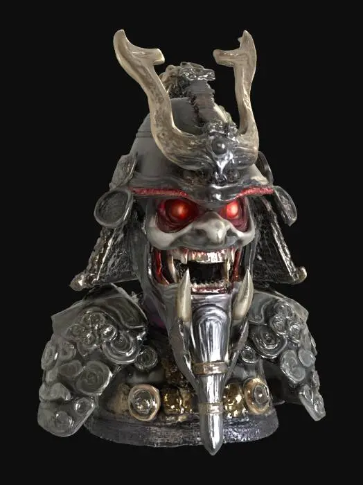 3D model for a samurai Men-yoroi of a hanya demon, open in the mouth and in the eyes