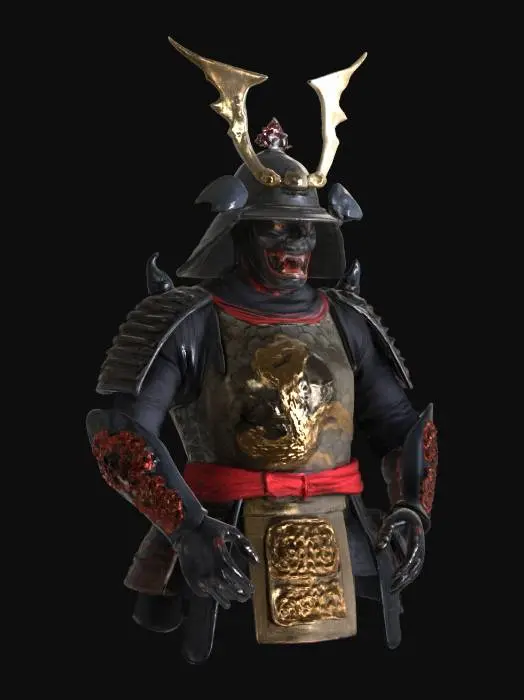 3D model for a samurai Men-yoroi of a hanya demon, open in the mouth and in the eyes