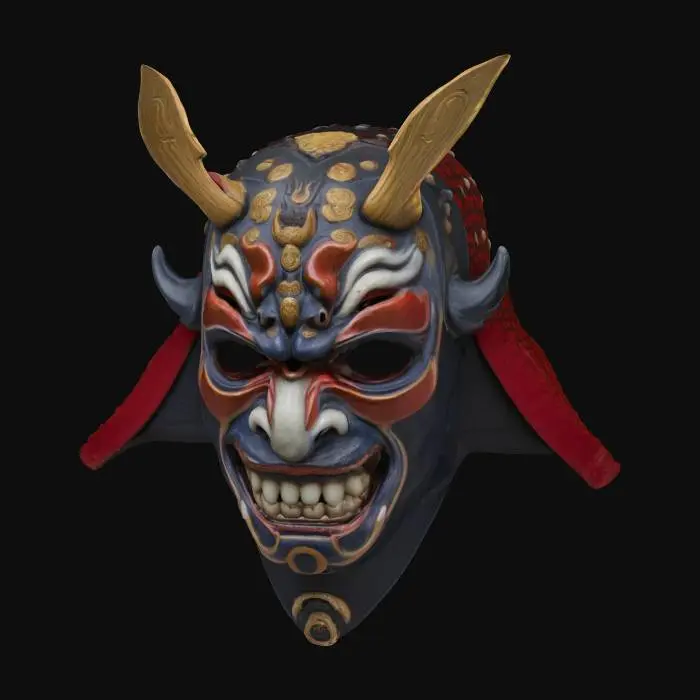 3D model for a samurai Menpo of a hanya demon, open in the mouth and in the eyes