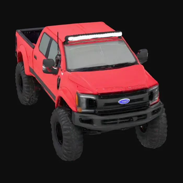 3D model for red jacked up pick-up truck