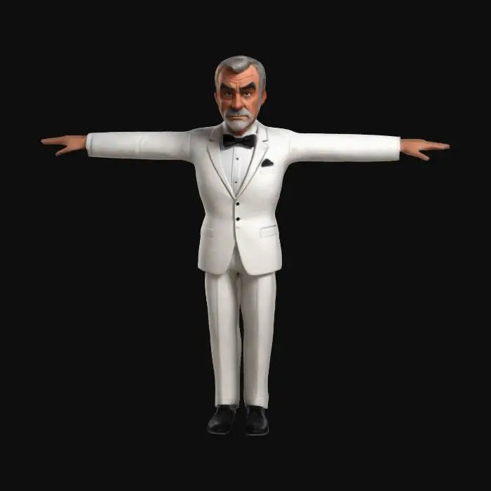 3D model for Stylisé, Peint à la main, Style Pixar, Pose en T, Corps entier james bond sean connery white dress, bow tie