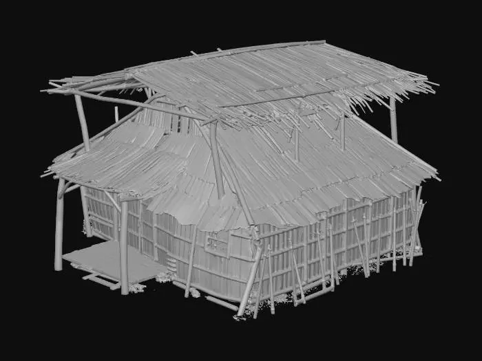 3D model for please make me a realist bamboo house with nipa hut that is not looking good