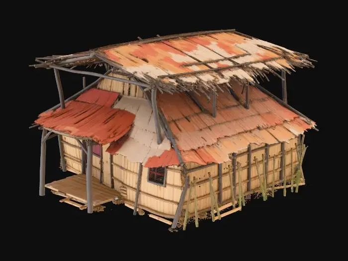 3D model for please make me a realist bamboo house with nipa hut that is not looking good