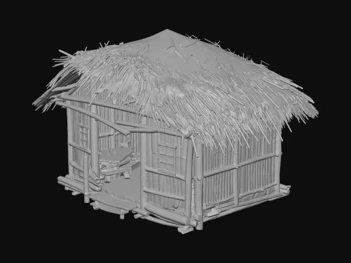 3D model for please make me a realist bamboo house with nipa hut that is not looking good
