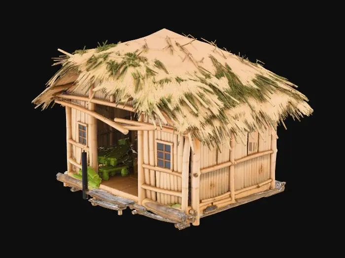 3D model for please make me a realist bamboo house with nipa hut that is not looking good