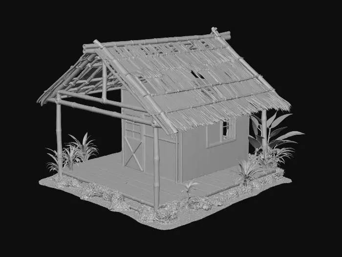 3D model for please make me a realist bamboo house with nipa hut that is not looking good