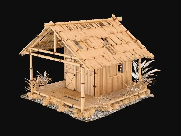 3D model for please make me a realist bamboo house with nipa hut that is not looking good