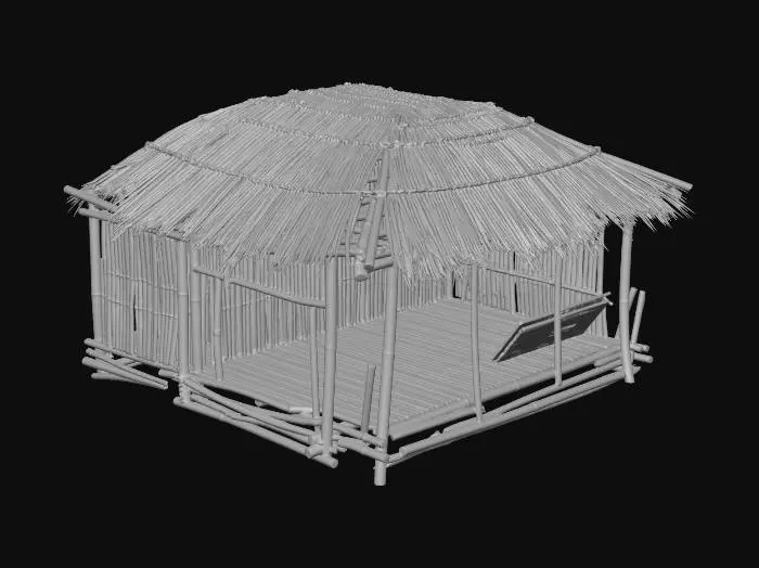 3D model for please make me a realist bamboo house with nipa hut that is not looking good