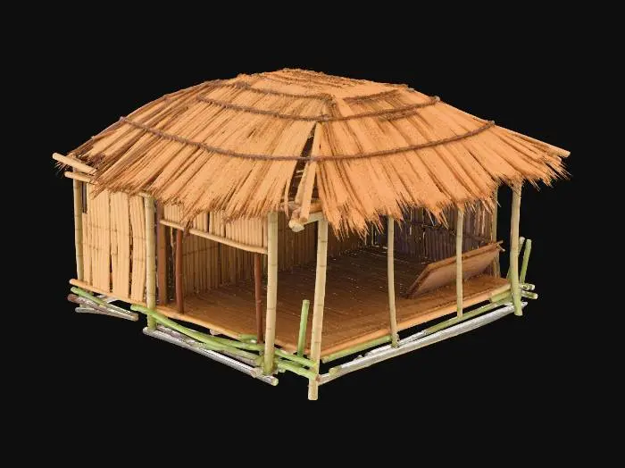 3D model for please make me a realist bamboo house with nipa hut that is not looking good