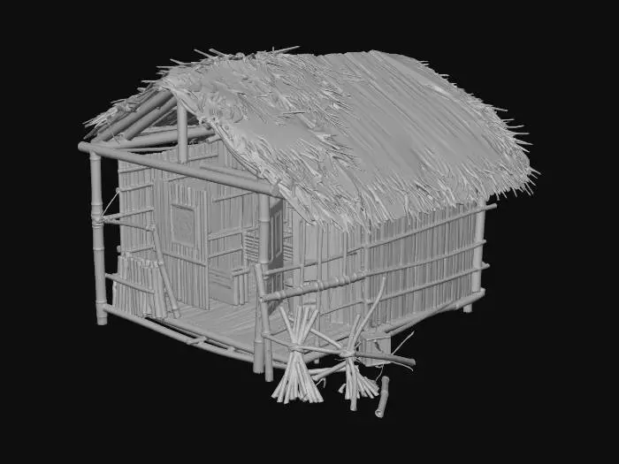 3D model for please make me a realist bamboo house with nipa hut that is not looking good