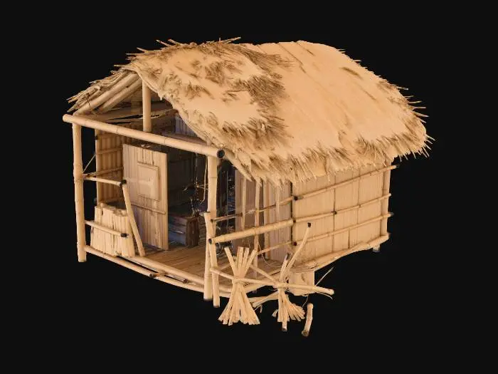 3D model for please make me a realist bamboo house with nipa hut that is not looking good