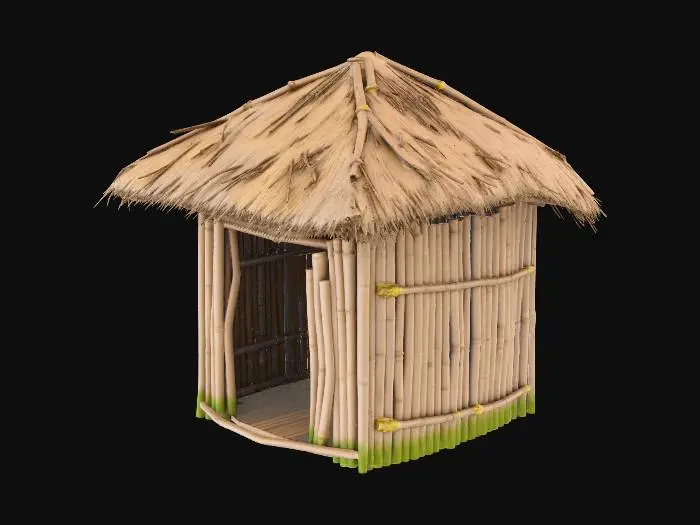 3D model for please make me a realistic bamboo house with nipa hut that is not looking good