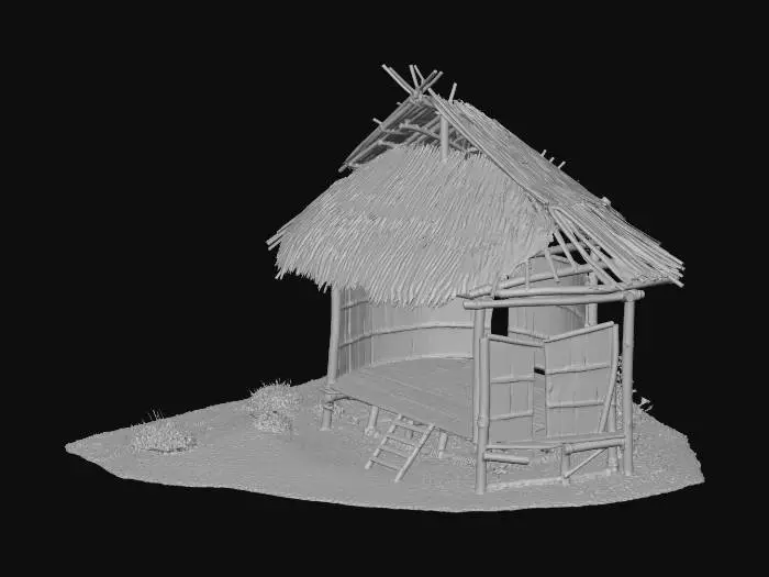 3D model for please make me a realistic bamboo house with nipa hut that is not looking good