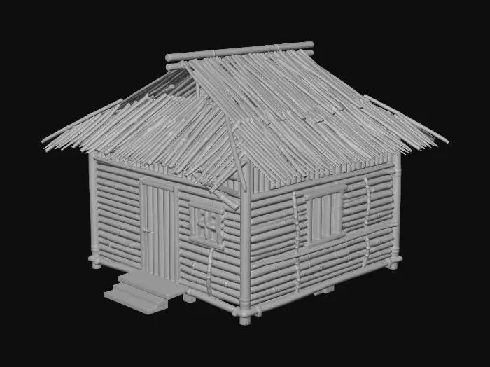 3D model for please make me a realistic bamboo house with nipa hut that is not looking good