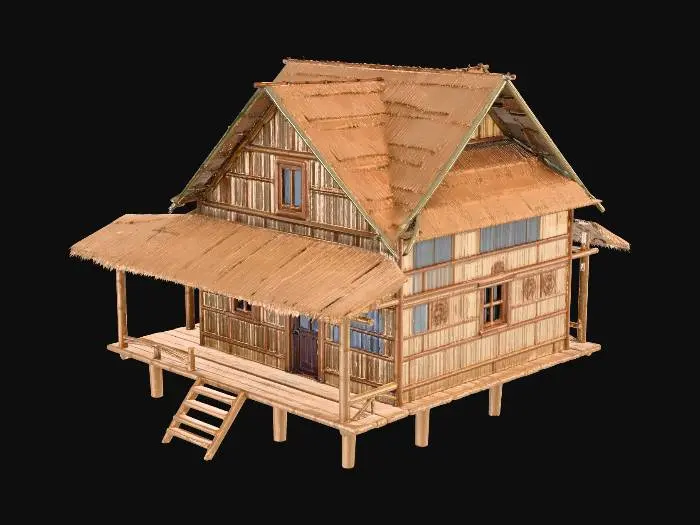 3D model for Please make me a realistic old bahay kubo during 1890's era