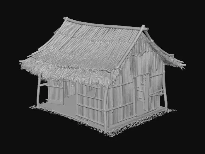 3D model for please make me a realist bamboo house with nipa hut that is not looking good