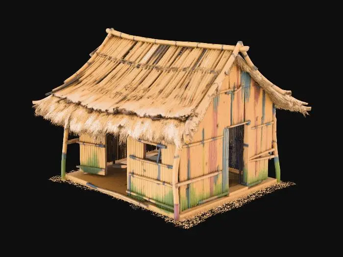 3D model for please make me a realist bamboo house with nipa hut that is not looking good