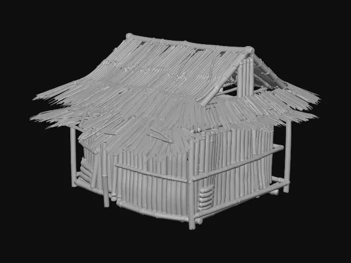 3D model for please make me a realist bamboo house with nipa hut that is not looking good