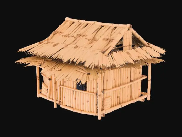 3D model for please make me a realist bamboo house with nipa hut that is not looking good