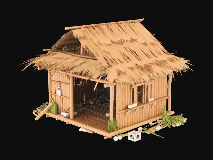 3D model for please make me a realist bamboo house with nipa hut that is not looking good