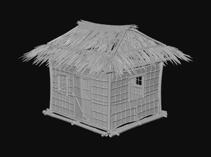 3D model for please make me a realist bamboo house with nipa hut that is not looking good