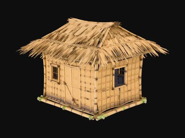 3D model for please make me a realist bamboo house with nipa hut that is not looking good