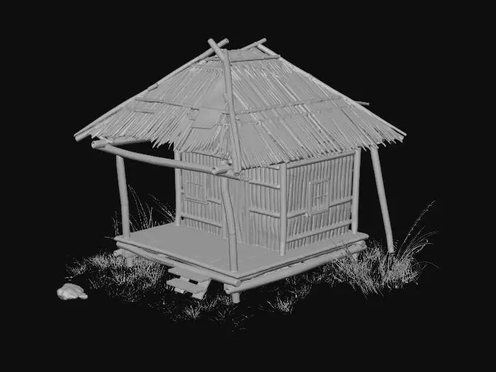 3D model for please make me a realist bamboo house with nipa hut that is not looking good