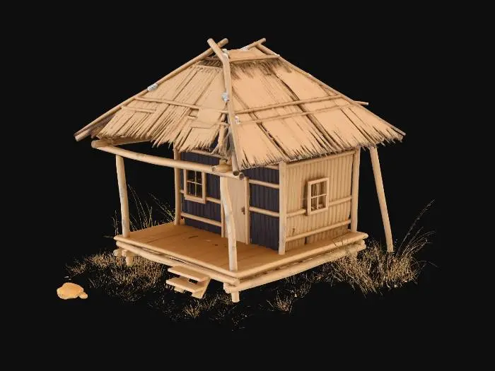3D model for please make me a realist bamboo house with nipa hut that is not looking good