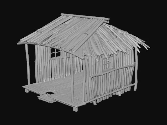3D model for please make me a realist bamboo house with nipa hut that is not looking good