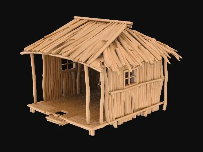3D model for please make me a realist bamboo house with nipa hut that is not looking good