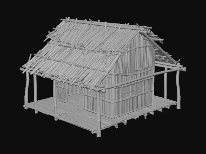 3D model for please make me a realist bamboo house with nipa hut that is not looking good