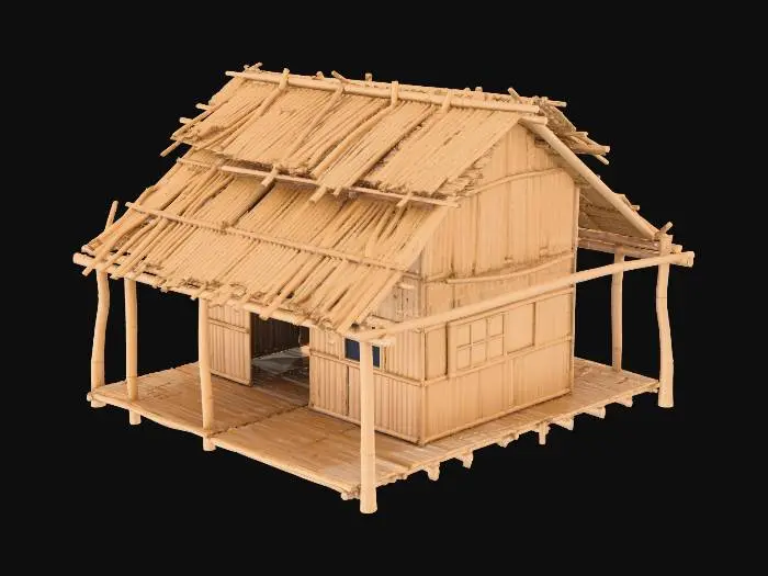 3D model for please make me a realist bamboo house with nipa hut that is not looking good