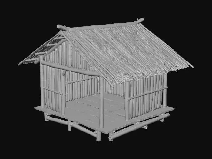 3D model for please make me a realist bamboo house with nipa hut that is not looking good