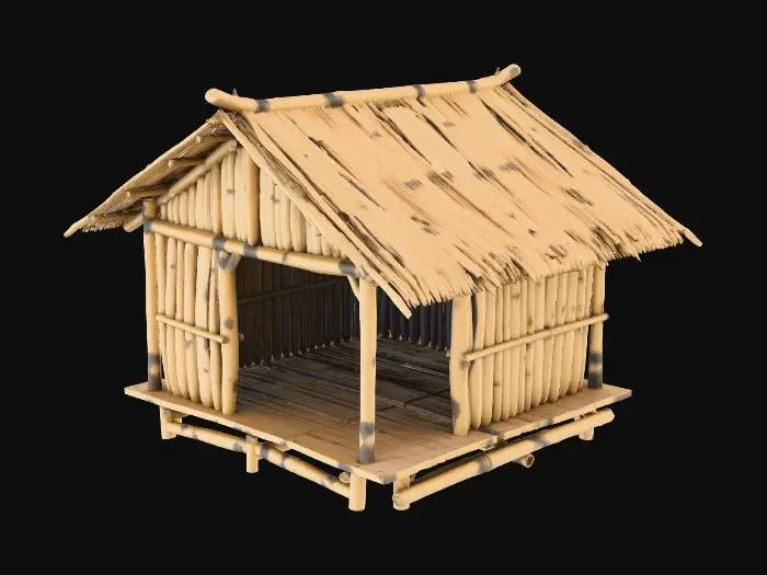 3D model for please make me a realist bamboo house with nipa hut that is not looking good