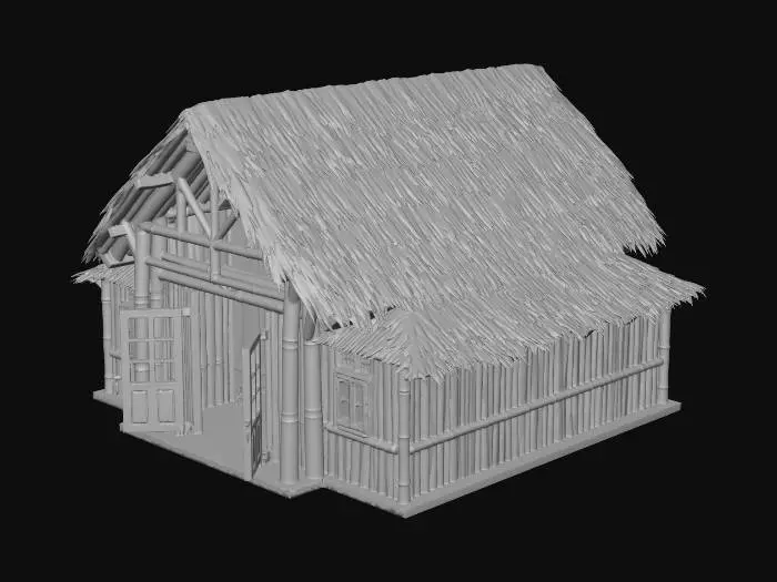 3D model for Realistic Old school with open door that can go inside. all made of wood and bamboo.