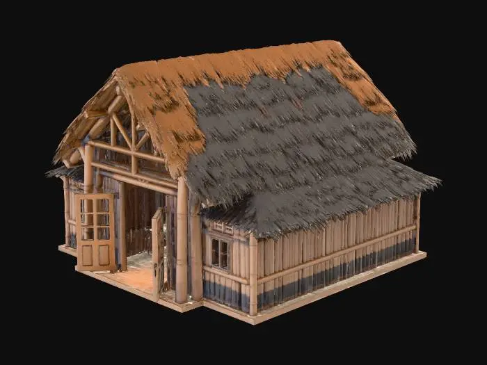 3D model for Realistic Old school with open door that can go inside. all made of wood and bamboo.