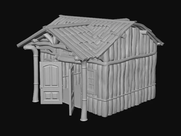 3D model for Realistic Old school with open door. all made of wood and bamboo.