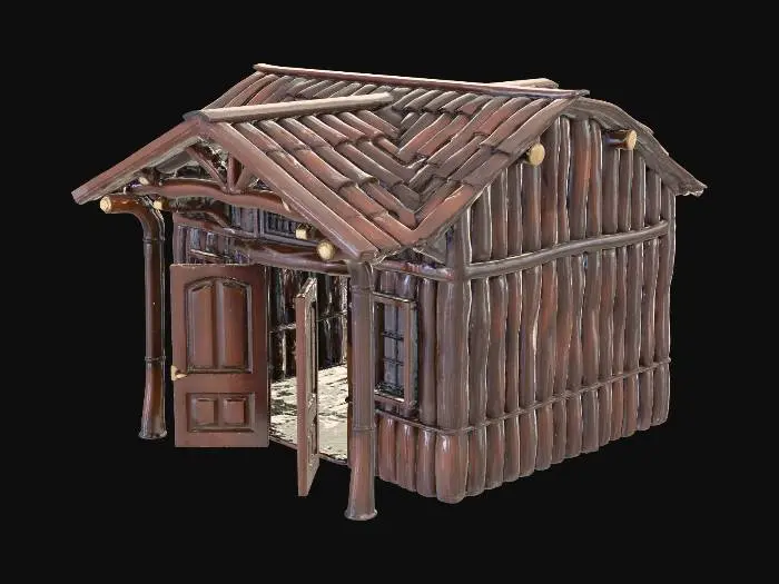 3D model for Realistic Old school with open door. all made of wood and bamboo.