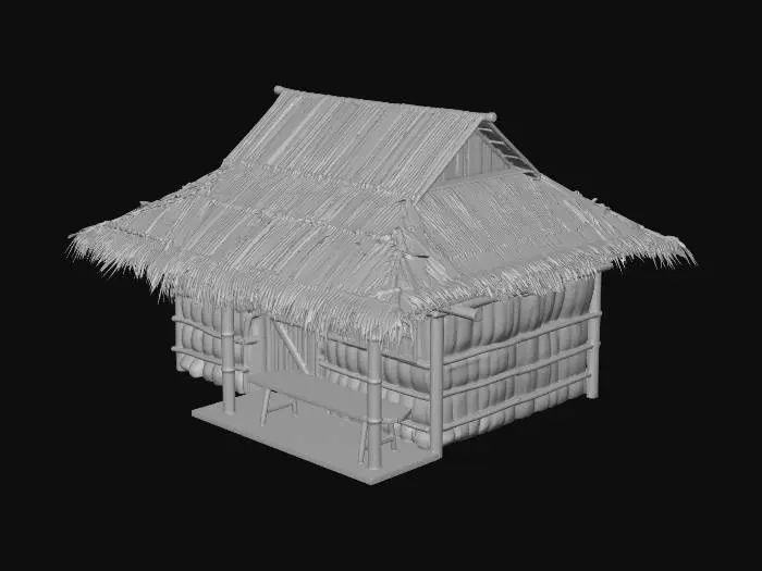 3D model for please make me a realist bamboo house with nipa hut that is not looking good