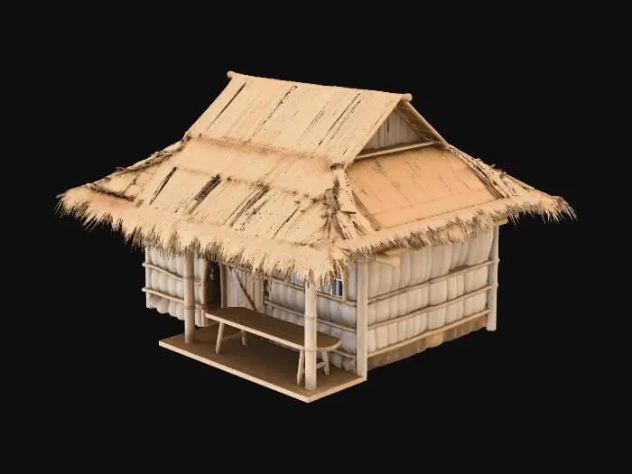 3D model for please make me a realist bamboo house with nipa hut that is not looking good