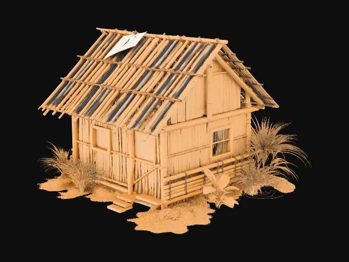 3D model for please make me a realist bamboo house with nipa hut that is not looking good