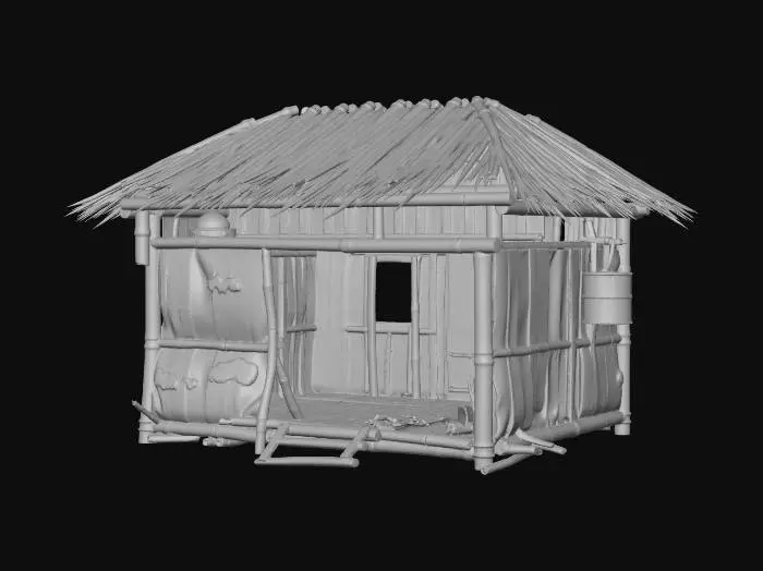 3D model for please make me a realist bamboo house with nipa hut that is not looking good